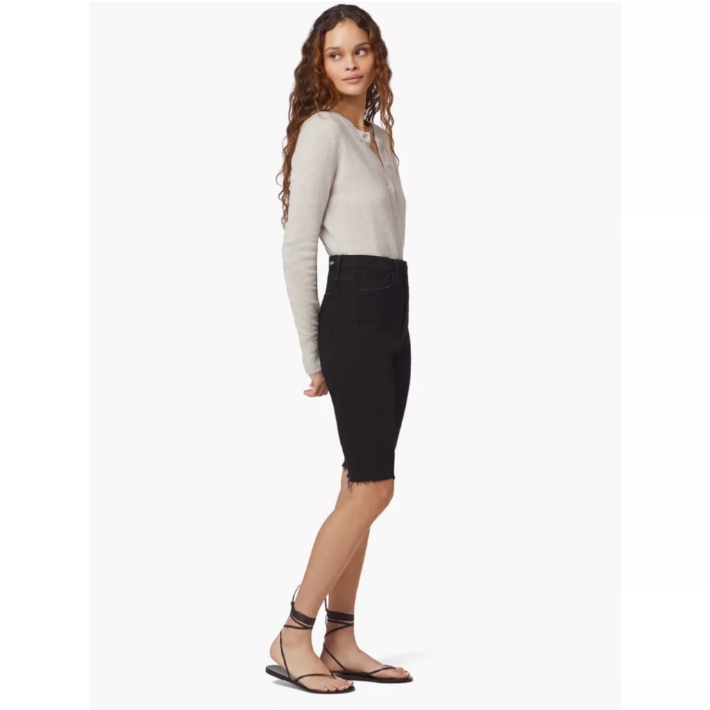 Favorite Daughter The Eva Long Slim Jean Short Raw Hem Black Sz 26 Nwt $188
